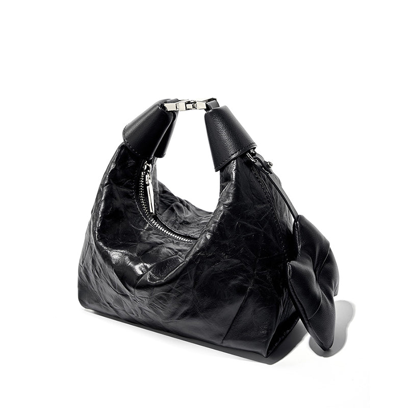 Valersia Noir Crinkle Mini Bag | Modern design with bow details