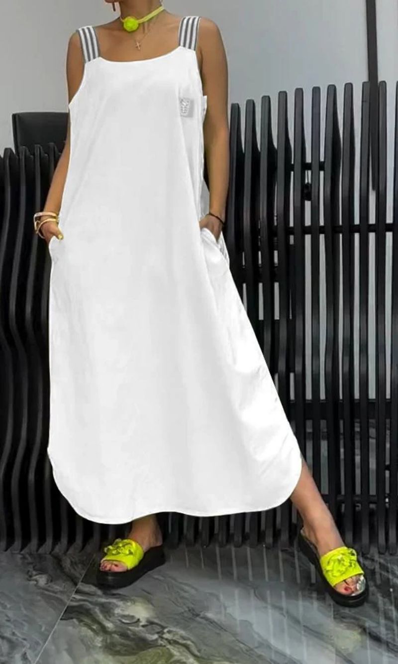 LunaStripe™ | Cotton & Linen Suspender Dress