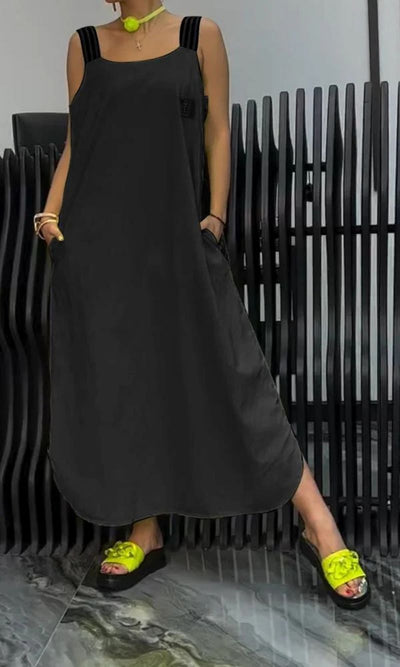 LunaStripe™ | Cotton & Linen Suspender Dress