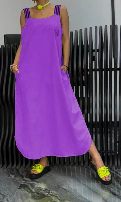 LunaStripe™ | Cotton & Linen Suspender Dress
