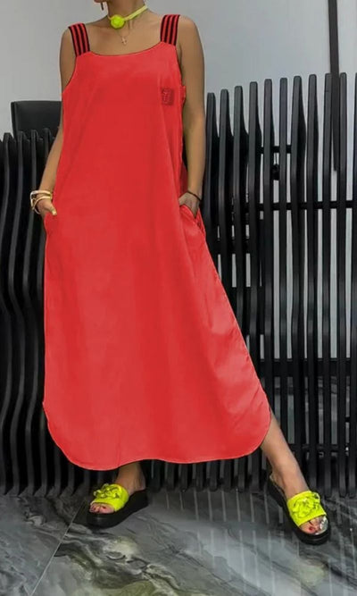 LunaStripe™ | Cotton & Linen Suspender Dress