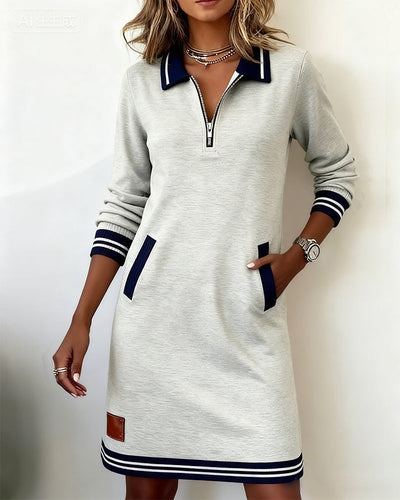 Zipper Lapel Long Sleeve Dress