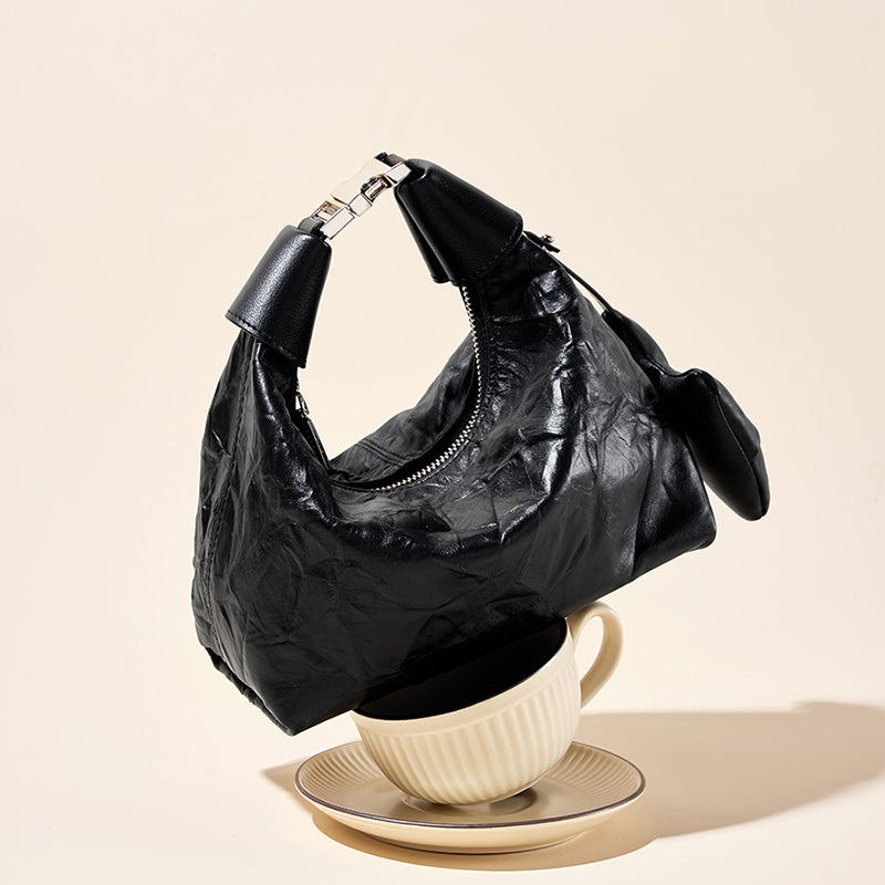 Valersia Noir Crinkle Mini Bag | Modern design with bow details