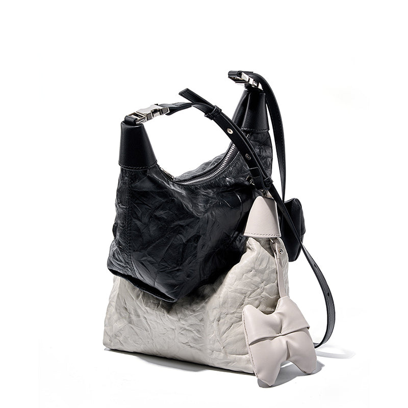 Valersia Noir Crinkle Mini Bag | Modern design with bow details