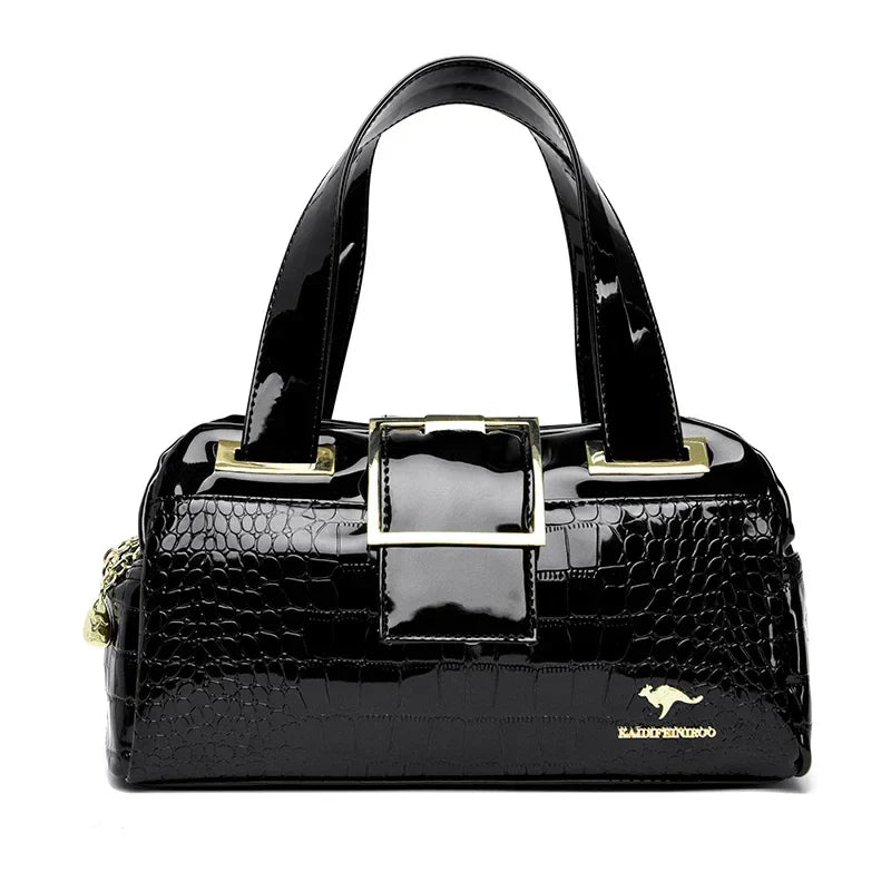 Valersia Croco 3 Cylinder Handbag | Large model with shiny crocodile pattern