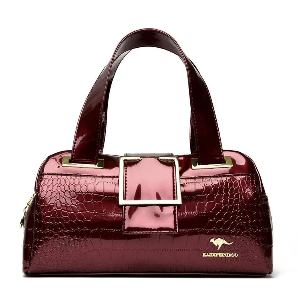 Valersia Croco 3 Cylinder Handbag | Large model with shiny crocodile pattern