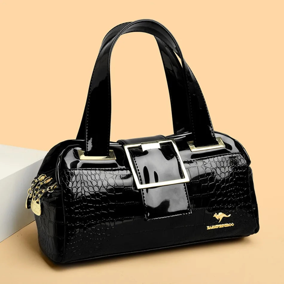 Valersia Croco 3 Cylinder Handbag | Large model with shiny crocodile pattern