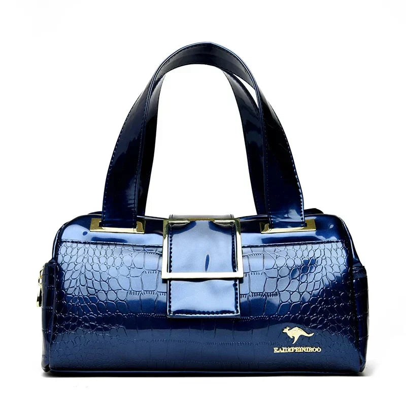 Valersia Croco 3 Cylinder Handbag | Large model with shiny crocodile pattern
