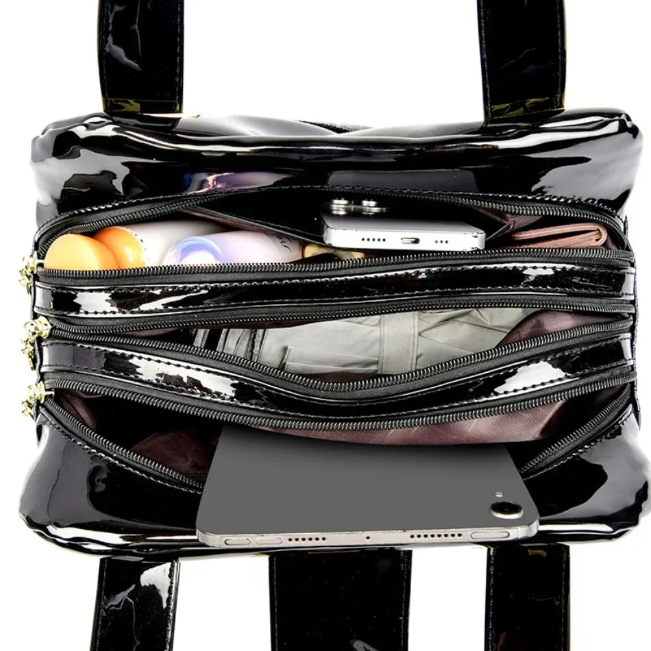 Valersia Croco 3 Cylinder Handbag | Large model with shiny crocodile pattern