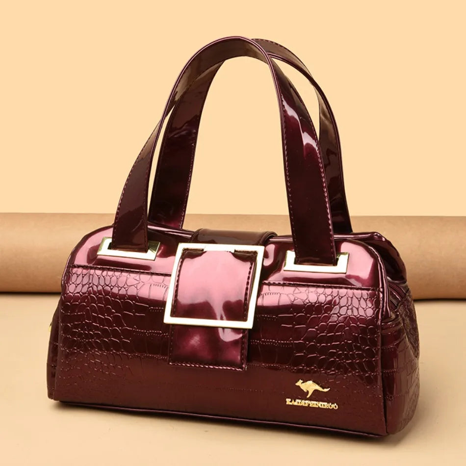 Valersia Croco 3 Cylinder Handbag | Large model with shiny crocodile pattern