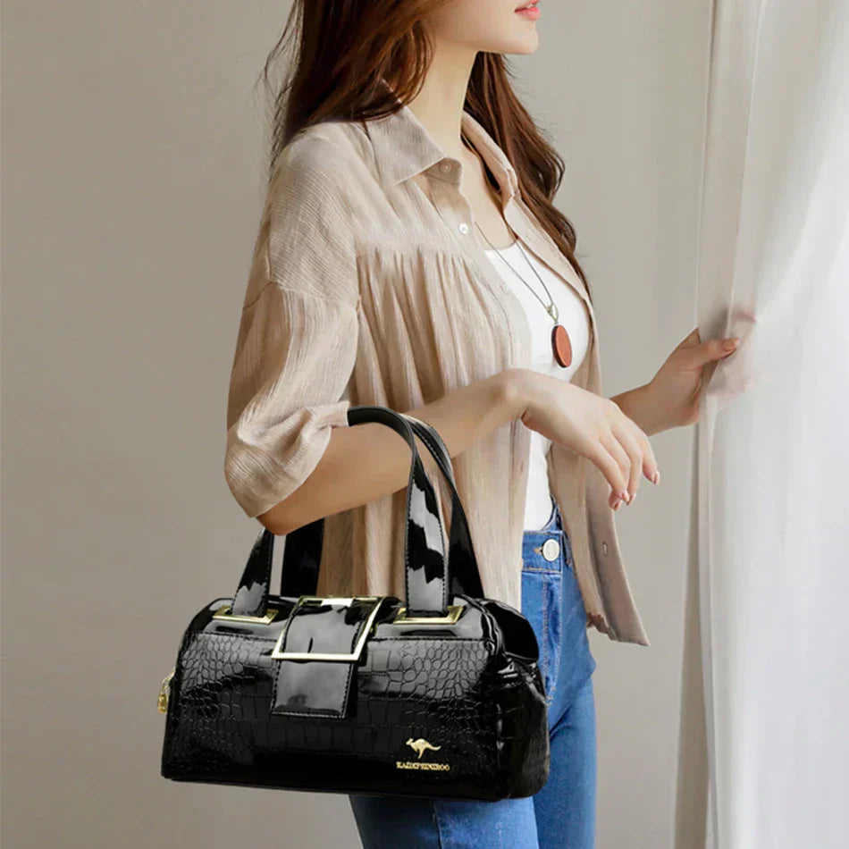 Valersia Croco 3 Cylinder Handbag | Large model with shiny crocodile pattern