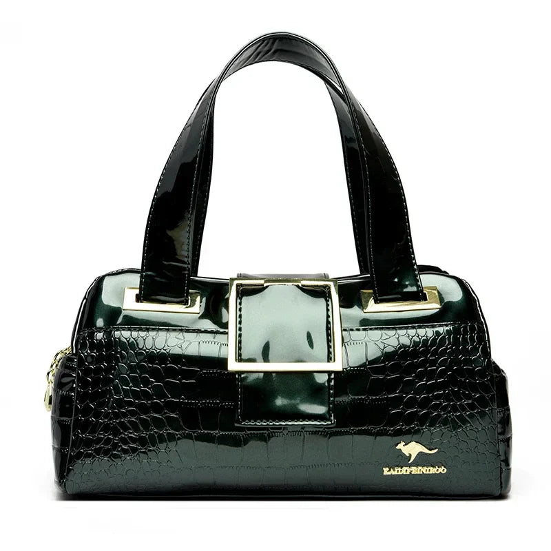 Valersia Croco 3 Cylinder Handbag | Large model with shiny crocodile pattern